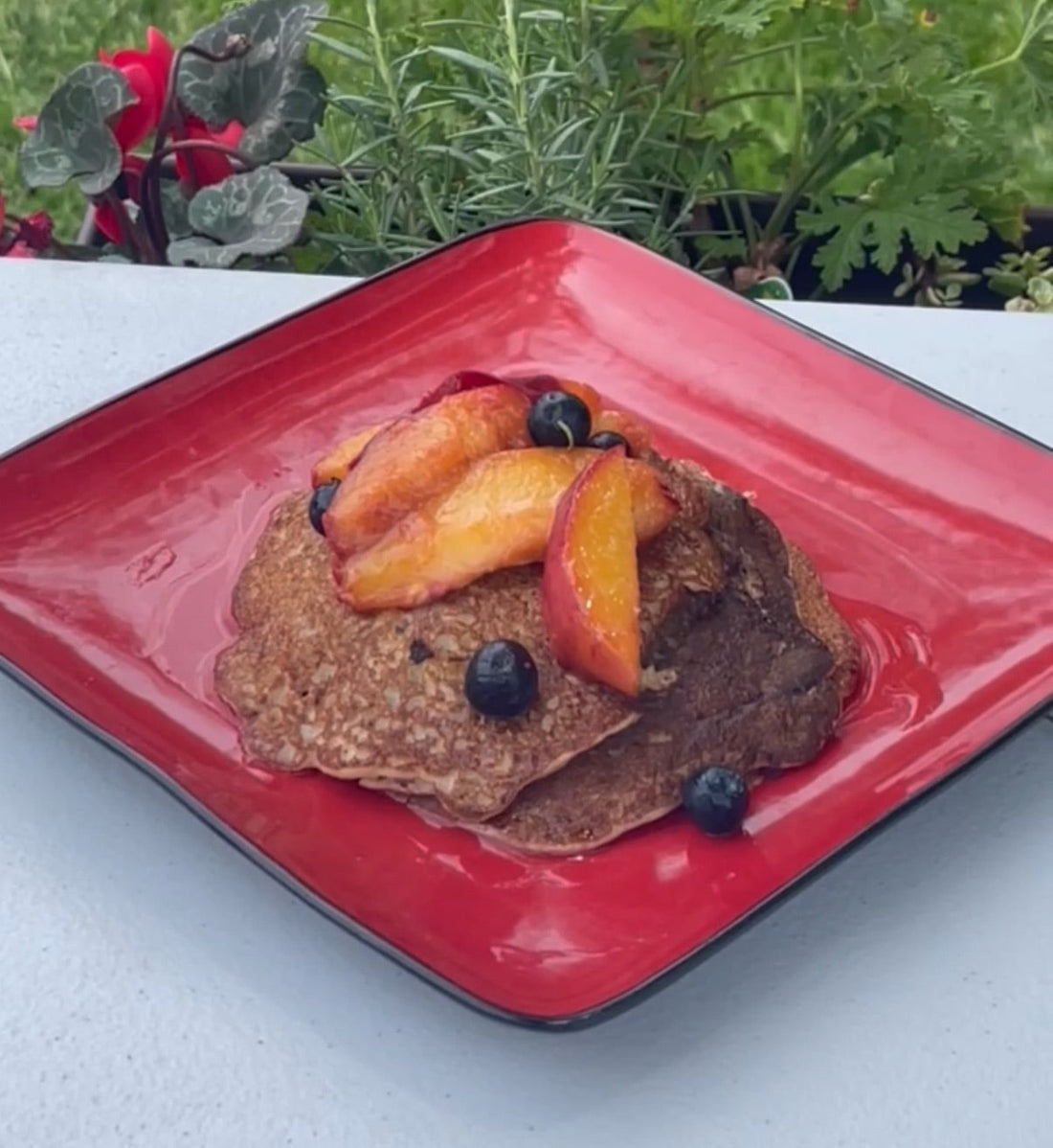 Protein Pancakes with Ghee-Sautéed Peaches